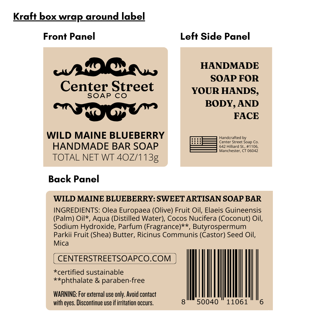 Center Street Soap Co. - Wild Maine Blueberry Vegan Handmade Bar Soap - 4oz